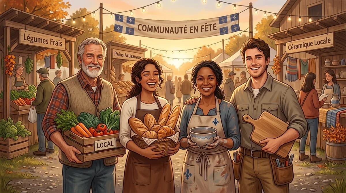 Un groupe d'artisans et de producteurs locaux réunis à un marché communautaire